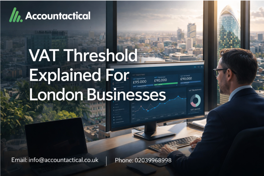 VAT threshold explained for London businesses with financial dashboard and VAT registration analysis by Accountactical