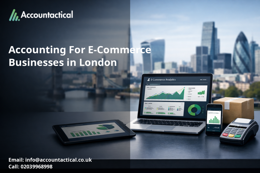 Accounting for e-commerce businesses in London with online sales analytics, laptop, and payment system by Accountactical